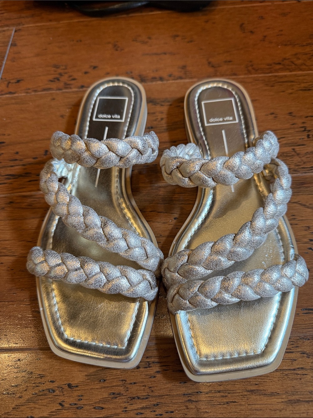 Dolce Vita Metallic gold Braided Triple-Strap Slide Sandals